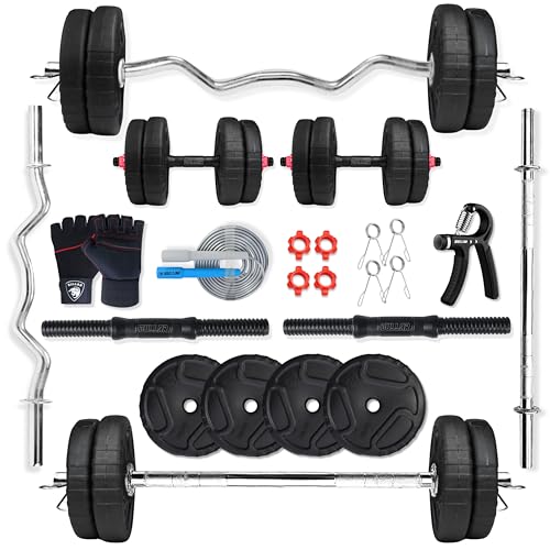 Image of BULLAR 2.0 Home Gym Set, Home Gym Equipments for Men, Home Gym Kit with 8 to 30Kg Weight Plates,3ft curl & Straight Rod, 1 Pair of Dumbbell rods & Accesories (30 Kg Home Gym Combo & Accessories)