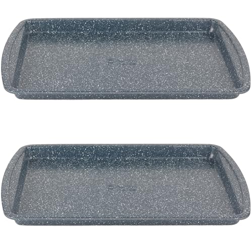 Russell Hobbs Nightfall Stone 2er-Pack Backset - Ofenbackform (38.5 x 2.2 x 25.5cm) Rechteckige Groß Universal Backblech, Antihaft Kohlenstoffstahl, Leicht zu Reinigen, Ofenfest bis 220°C, Kuchenform