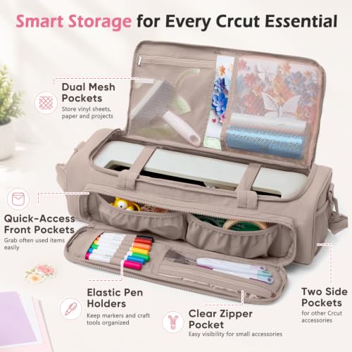 Image of AMOIGEE Puff Carrying Case for Cricut Explore 5, Quilted Storage Bag for Die-Cutting Machine, Travel Craft Tote with Pockets for Vinyl, Tools, Mats and Cricut Accessories and Suppliers