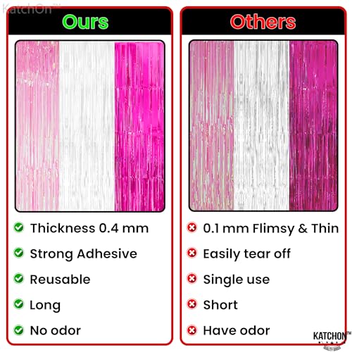 Image of KatchOn, Xtralarge White and Pink Streamers - 8x3.25 Feet, Pack of 3 | Pink and White Fringe Curtain Backdrop | Pink Fringe Backdrop, Wedding Shower Decorations for Party | Valentines Day Decorations