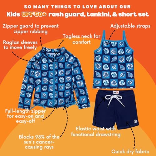 Image of SwimZip Girls' 3 Pc Swim Set w /Long Sleeve Rash Guard, Tankini & Shorts UPF 50+