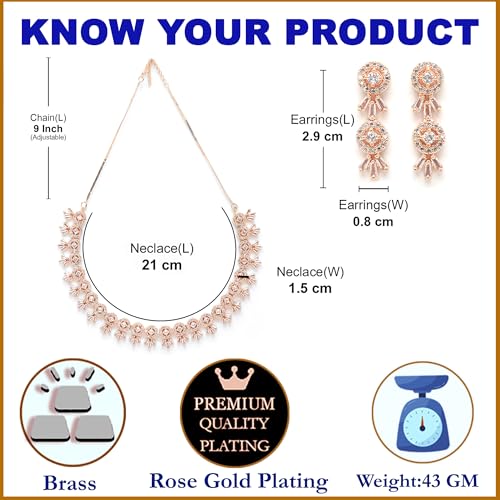 Image of ZENEME Women American Diamond Studded Necklace With Earring Detailing Jewellery Set For Women and Girl