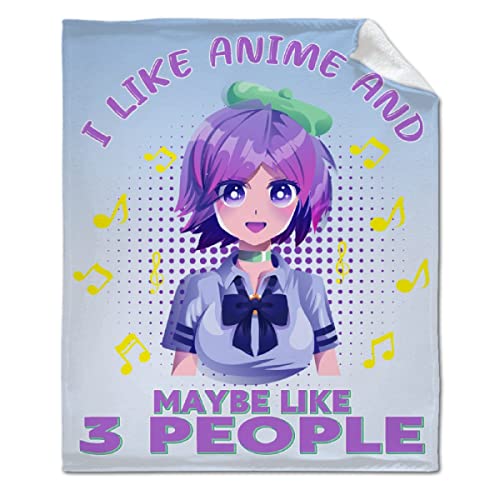 ARTBLANKET I Like Anime and Maybe Like 3 People Throw Blanket Fannel Fleece Super Soft Funny Blanket Travel Throw Blanket for Bed Couch Sofa 60x50 in for Teen Car