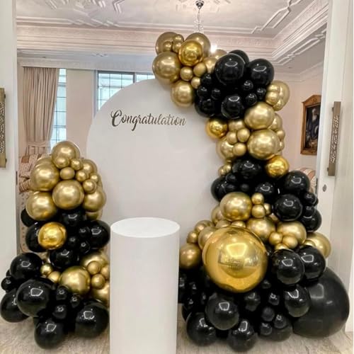 Image of Black and Gold Balloons Garland Arch Kit, Black Gold Balloons for Class 2026 Graduation Class Decorations, Birthday, Retirement, Anniversary, New Year Party Decorations