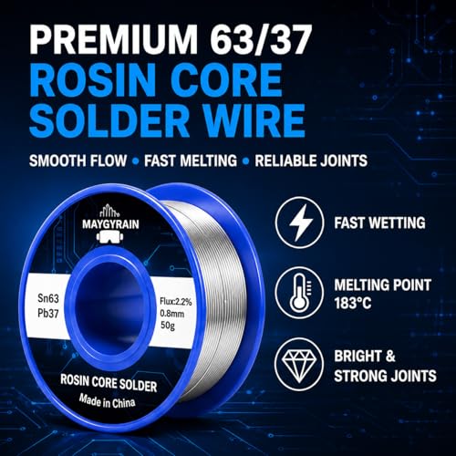Image of For Electronics Repair - 0.8mm 50g Rosin Core Solder Wire, 63 /37 Tin Lead Alloy, Low Melting Point 361℉ /183℃, 2.2% Flux for PCB Soldering & DIY Electronics (0.8mm 50g)