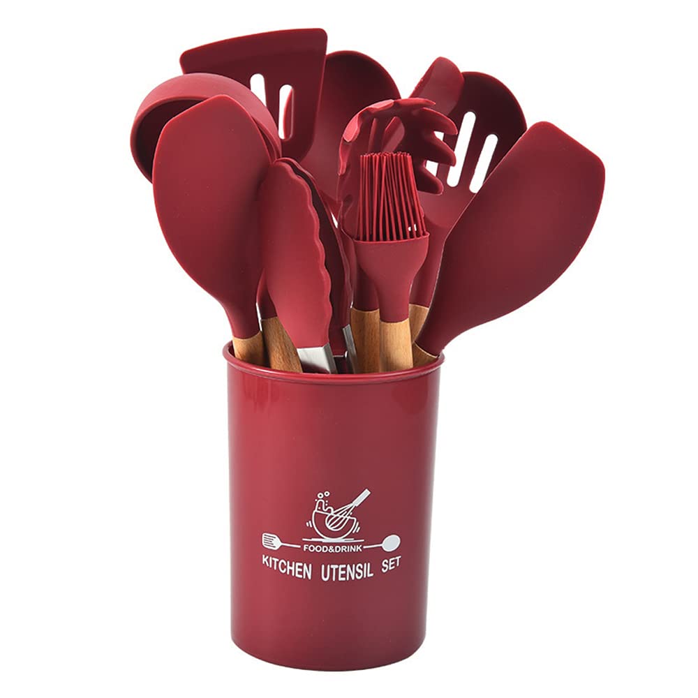 11 St. Bunte Küche Silikon Hitzebeständig Kochgeschirr Löffel Schaufel Set (Rot)