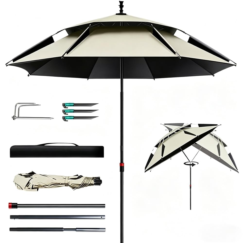 Ombrellone da spiaggia con ancora da spiaggia, Ø 160 cm, ombrellone da giardino esterno, 360 gradi, ombrellone reclinabile, telo protezione UV UV50+,Ombrella regolabile in altezza e