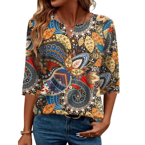 AKEWEI Women's V Neck 3/4 Sleeve T Shirts Summer Top Dressy Casual Basic Tees Shirt Tunic Blouses