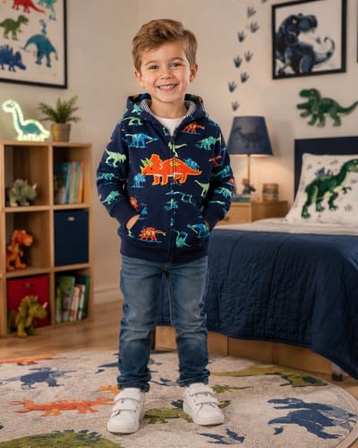 Image of Popshion Boys Toddler Cartoon Dinosaur Hoodies Jacket Cool Long Sleeve Zipper Hooded Sport Sweatshirt Coat for Kids 1-7 Years