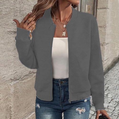 Bomber Jacket Women Textured Lightweight Jackets Casual Cropped Zipper Coat 2025 Fall Baseball Fashion Outerwear Outfits2