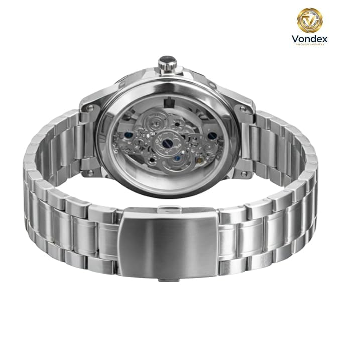 Image of Rick Automatic Skeleton Watch for Men, Mechanical Movement, Stainless Steel Strap, Transparent Dial, Premium Luxury Wrist Watch for Party & Formal Wear (Ice Silver)