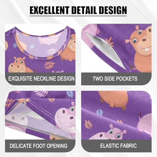 Pajama Short Sets Cute Hippo Purple Soft Cotton Summer Sleepwear 2 Piece PJS Size 5-14T3