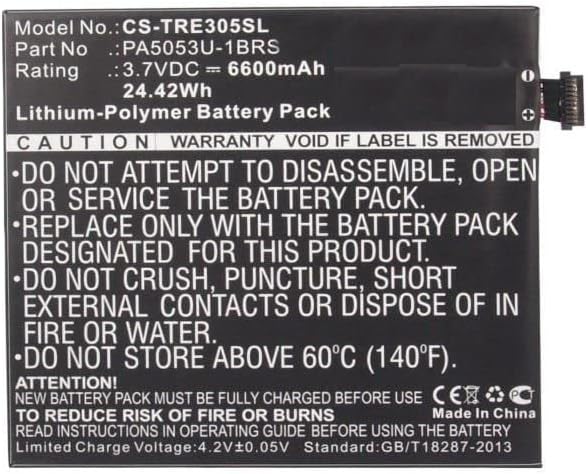 Sparepart Battery for Toshiba Tablet 24.42Wh Li-Pol 3.7V 6600mAh, PA5053U-1BRS (24.42Wh Li-Pol 3.7V 6600mAh Black for Toshiba Tablet AT205, AT205-T16, AT305, Excite 10, Excite 10LE)