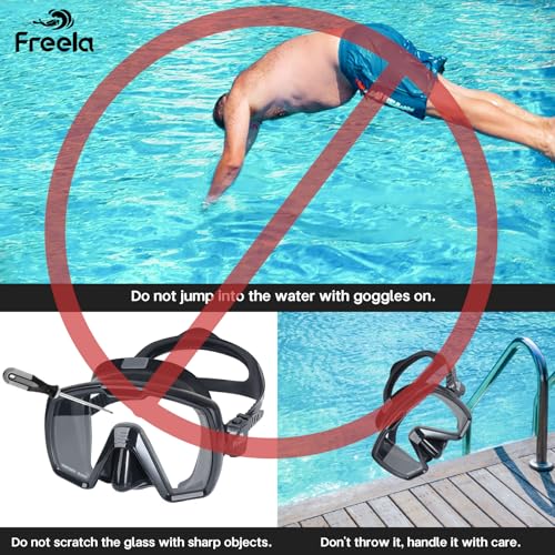 Image of Freela Adult Swim Goggles Mask Tempered Glass Anti Fog Waterproof 180Clear