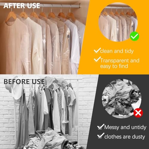 Image of RAAHII 10 piece transparent plastic garment dustproof hanger clothes storage bag for suit, Blazer cover, coat covers with zip for wardrobe storage of jacket,saree.