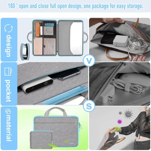 Image of Hseok Laptop Case for MacBook Pro 14inch TSA Sleeve Handbag,Light Gray Blue | Compatible with 13-13.3 inch Mac HP Dell ASUS Lenovo Acer, Polyester Computer Briefcase with Handle & Accessory Pockets