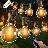 7.6M Guirlande Lumineuse Exterieure avec Télécommande, Guirlande Guinguette avec 12+2 G40 LED Ampoules, Dimmable, Étanche Chaîne Lumiere Exterieur pour Patio Terrasse Fête Mariage (Blanc Chaud)
