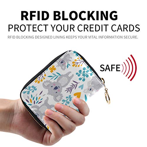 MOYYO RFID Credit Card Holder Case Animal Cute Koala Bears Floral Leather Printed Zipper Card Case Wallet for Women Girls2