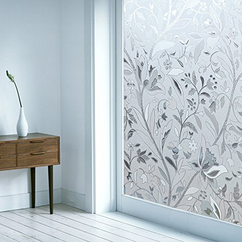 iEventStar 3D Decorative Tulip Flower Pattern Frosted Privacy Window Film Self adhesive Static Sticker for Bathroom Kitchen Living room (17.7" x 78.7")