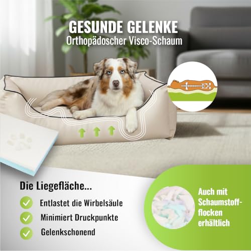 CopcoPet Hundebett kleine Hunde – Waschbares Hundekissen 【Wendebett】 Hundekorb aus Kunstleder - Formstabiles Hundesofa - Hundekörbchen mit erhöhten Rand, Dog Bed Beige 80 x 60 cm