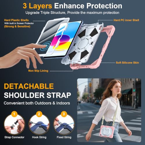 Image of Case for iPad (A16) 11th Generation 11 Inch 2025, Ubearkk for iPad 10th Generation 10.9 inch 2022 case with Screen Protector 360 Degree Rotating Stand Shoulder Strap Pencil Holder, Rose Beige