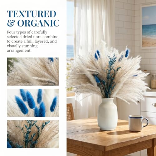 Ramo de Pasto Pampas Seco Azul 17" Boho Decoración miniatura 4