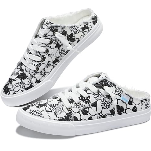 Image of Obtaom Women Canvas Mules Memory Foam Clipper Fashion Sneakers Comfortable Slip-On Mule Backless Holiday Shoes