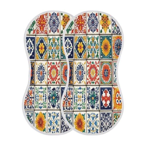 Kigai Mexican Tile Baby Burp Cloths Extra Soft and Absorbent Burping Rags Cotton Burping Clothes Baby Washcloths for Newborn Boys Girls - 2 Pack