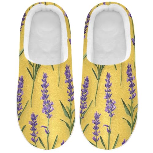 JUNZAN Unique Lavender Yellow Womens House Cotton Slippers Soft Memory Foam Bedroom Slippers for Outdoor Christmas Presents 6-7