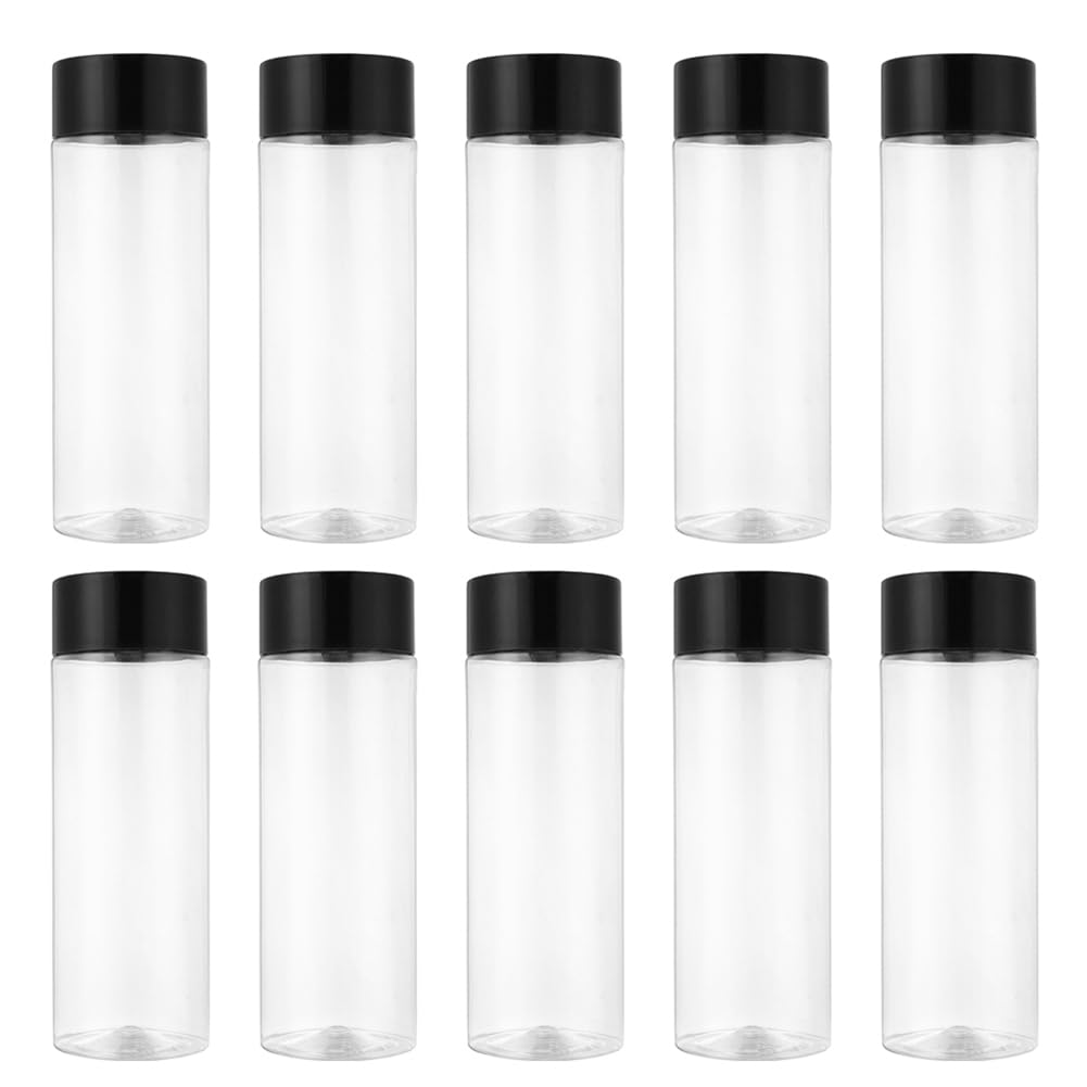 MOLERRI 10Pcs 400Ml/13.5Oz Plastic Juice Bottle Transparent Coarse Cereals Storage Container Beverage Bottle Easy Install
