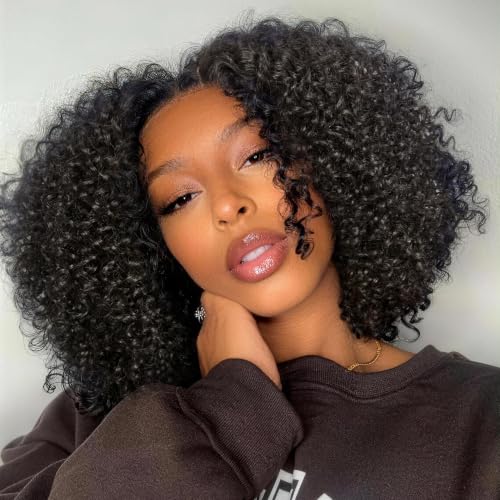 Image of Jerry Curly Wigs 13X6 HD Lace Frontal Glueless Wig 12 Inches | Short Curly Wigs for Black Women 200% Density Headband Wig Natural Black Ready to Go