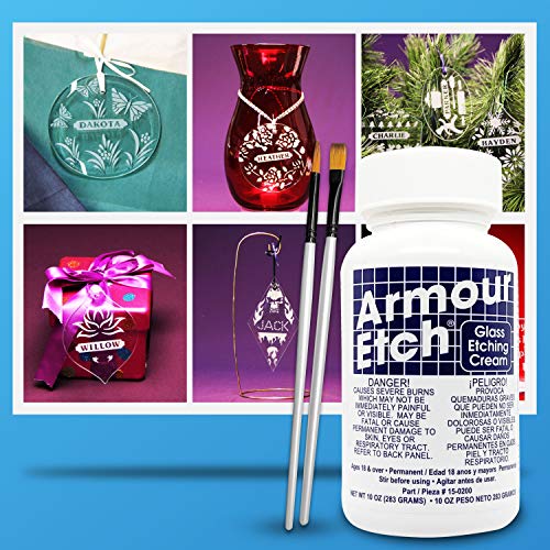 Armour Etch Glass Etching Cream Kit - Create Permanently Etched Designs - 10Oz Net Weight - Bundled With Moshify Application Brushes #TOP6