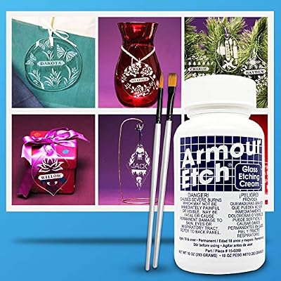 Armour Etch Glass Etching Cream Kit - Create Permanently Etched Designs - 10oz Net Weight - Bundled with Moshify Application Brushes