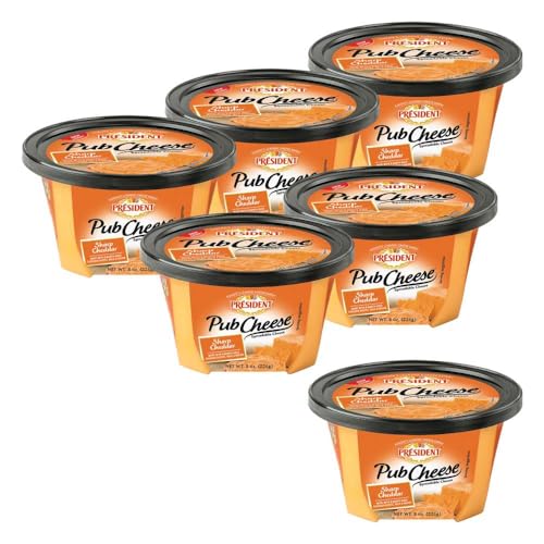 President Sharp Cheddar Pub Cheese, 8 oz, 6 Pack