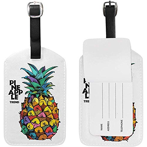 Preisvergleich Produktbild Carneg Eine Bunte Ananas-Frucht-Leder-Reisegepäckanhä... stellten lustige personifizierte PU-Taschen-Koffer-Aufkleber mit Bügel-Kabel-Identifikations-Karte EIN