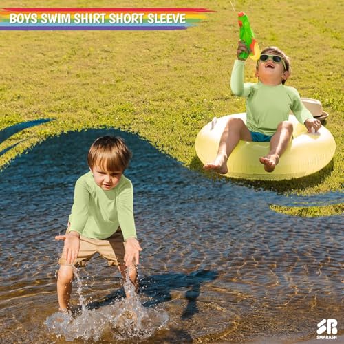 Boys Swim Shirt Long Sleeve Rash Guard Kids UPF 50+ Sun Beach Water Shirts Swimwear Rashguard for YouthSun Water Fishing Swimming Swim Top Milk Green Size 10-12 - Thumbnail 4