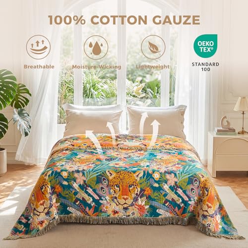Image of LUTBM Boho Throw Blanket for Couch 50 inchx60 inch, Cotton Decorative Bed Throws