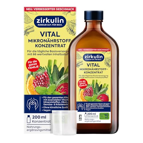 Zirkulin Vital Mikronährstoffkonzentrat 200ml 20 Tage Reichweite - 66 Vitalstoffe aus Obst Gemüse & Kräutern - Wertvolle Polyphenole Vitamine & Mineralstoffe für die Familie