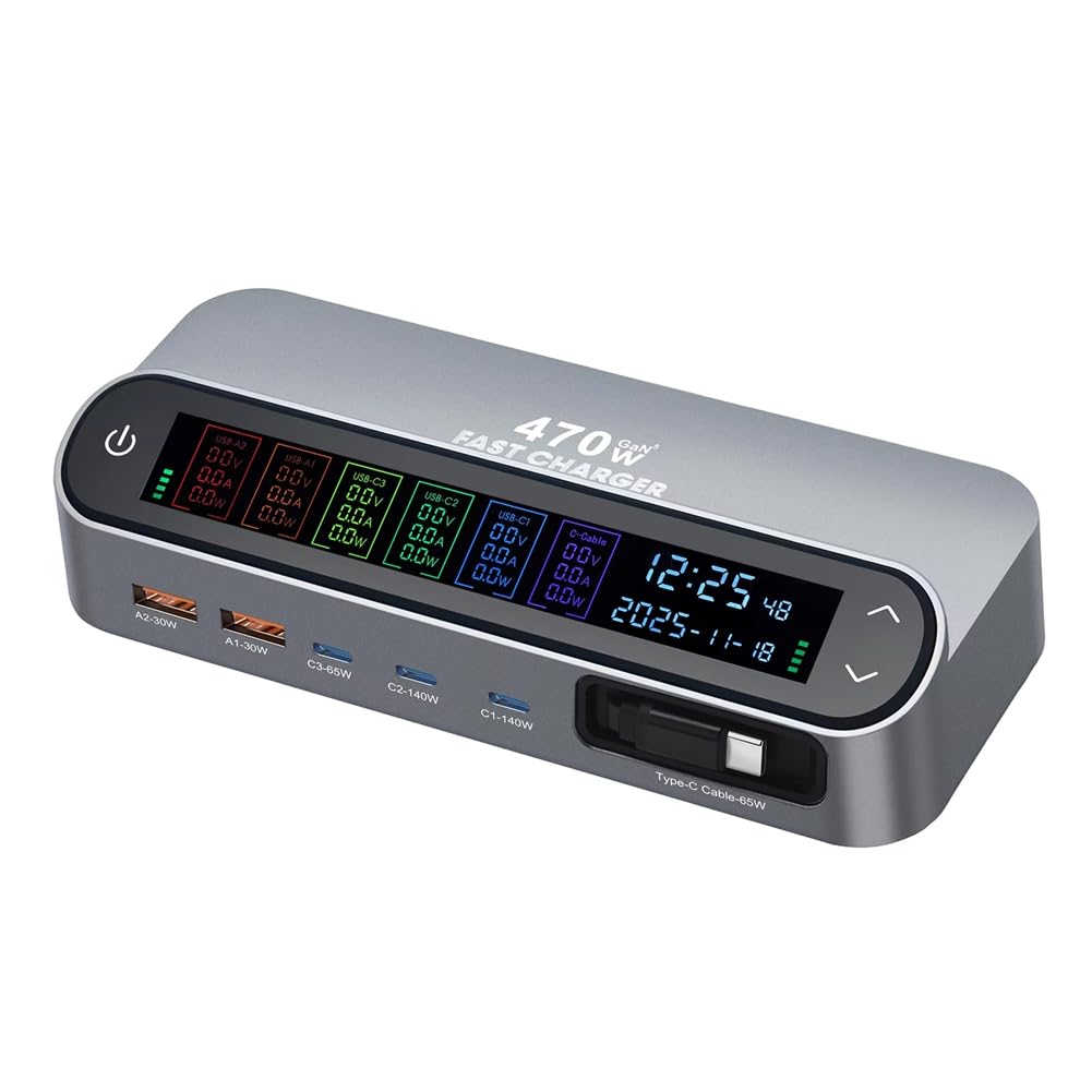 Spina EU 470W/405W Display LCD Schermo GAN Desktop Caricatore Multi-Port 140W Type-C Ricarica Rapida 470W