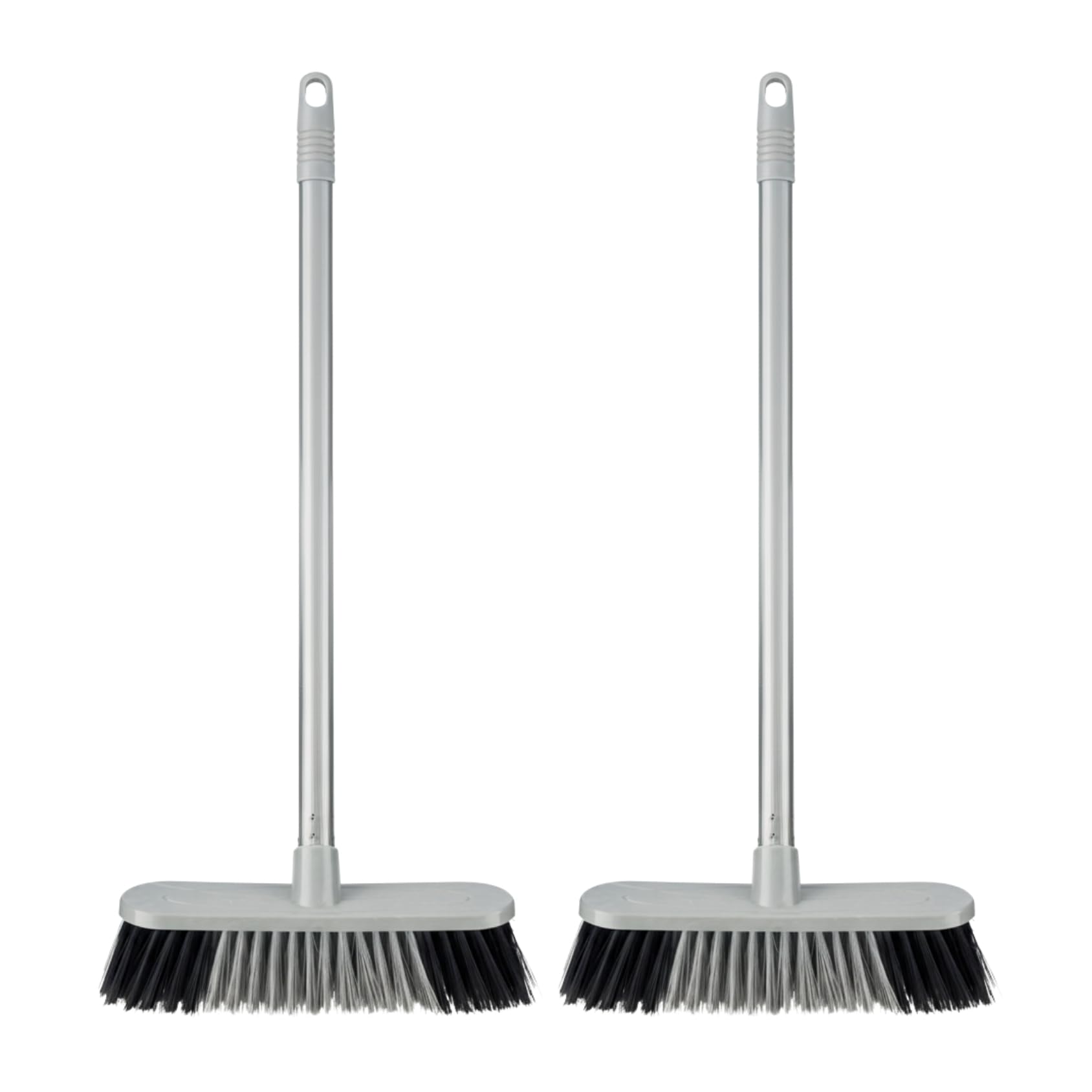 HOMESHOPA Indoor Broom Soft and Stiff Bristle Sweeping Brush with Handle Round Edge Brush Head, Silver Long Handled Floor Scrubbing Brush Broom for Kitchen, Bathroom, Household Cleaning