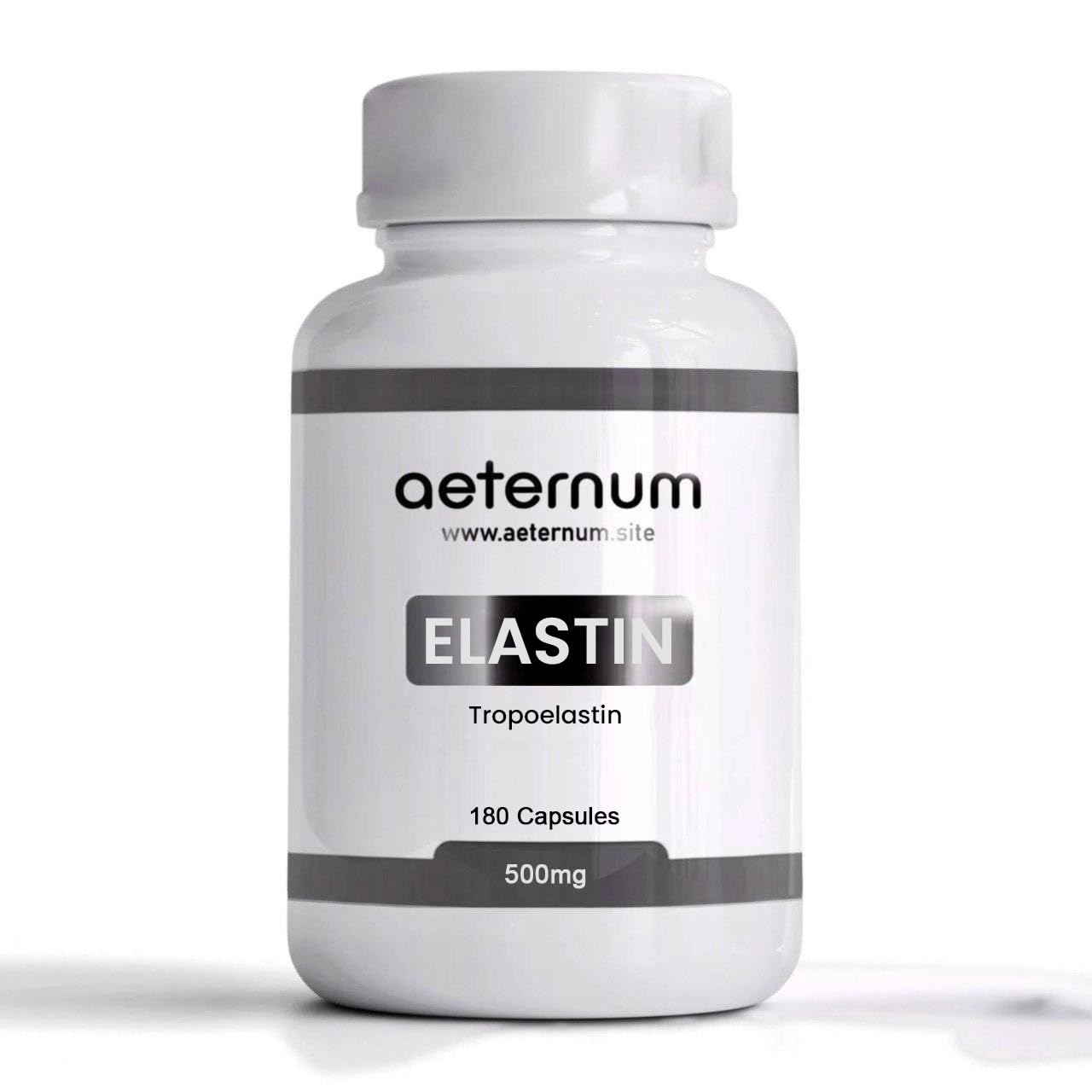 aeternum Elastin Supplement 500mg, 180 Capsules – Marine Elastin Peptides Capsules, Skin Support Formula, Third-Party Tested