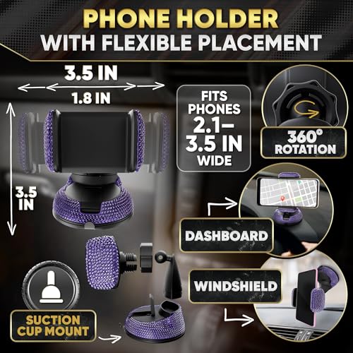 Image of Purple Bling Car Accessories Set, 27 Pcs, for Women Drivers