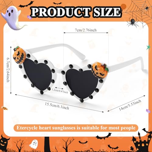 Etercycle Halloween Heart Shaped Sunglasses, Pumpkin Sun Glasses Halloween Festival Party Accessories, Goth Glasses Funny Sunglasses for Halloween Theme Party2
