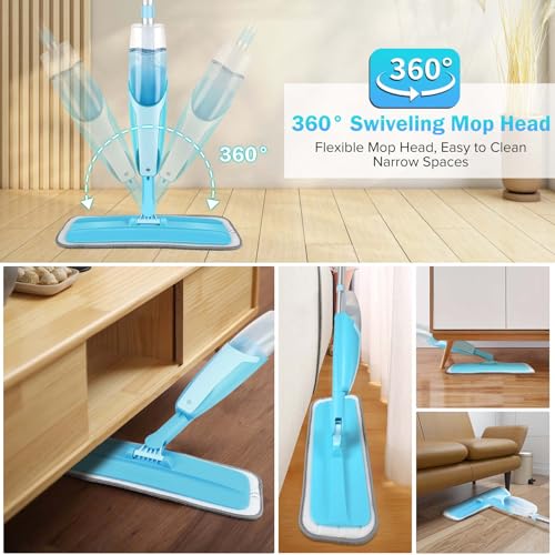 Bodenwischer mit Sprühfunktion, Homgif Sprühwischer Wischer mit Wassertank 360 Grad Rotierender Wischmopp Spray Mop Wischer Boden mit 3 Waschbaren Mikrofaser Pads für alle Böden