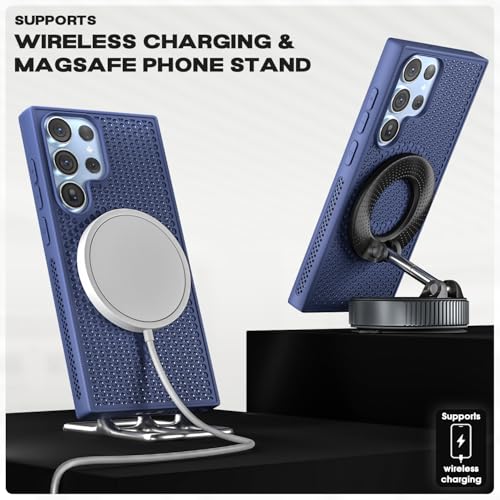 Image of Pikkme Back Cover for Samsung Galaxy S23 Ultra 5G | Honeycomb Cooling Design | Silicone Heat Dissipation | Mag-Safe Compatible | Shockproof Camera Protection Bumper Case (Blue)