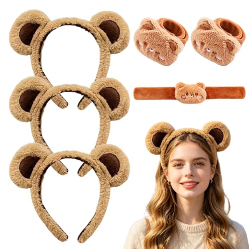 3 Pcs Bear Ears Headband Brown Plush Bear Ear Hair Hoop Cute Animal Costume Accessories Plush Animal Ears Hairbands For Women Furry Bear Ears Party Costume Accessories Cosplay Photo Shoots Gifts