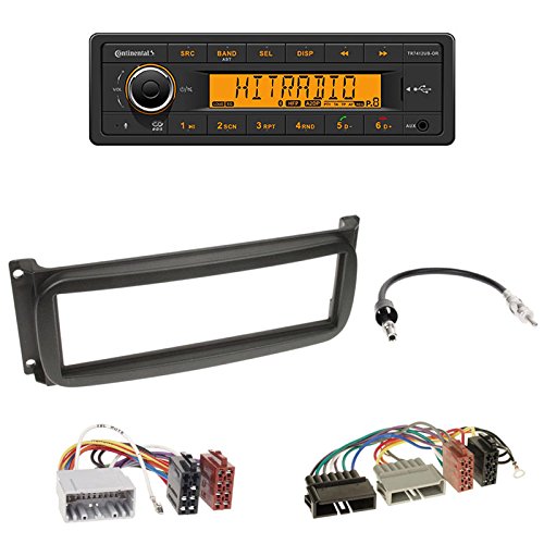 Continental TR7412UB-OR Autoradio BT RDS USB MP3 ohne CD-Laufwerk + 1-DIN Radioblende + ISO Adapter für Chrysler Neon (PL) 1999-2002 Sebring (DR) 01/2000-2007 / Chrysler 300 M (LR) 01/2002-2004