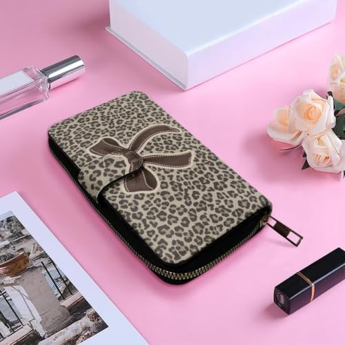 Image of COEQINE Ladies Wallets Pink Leopard Heart Black Printed Leather Phone Long Clutch Purses Check Coin Change Holder