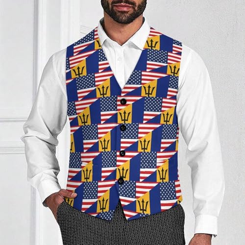 U.S. And Barbados Flag Suit Vest for Men Slim Fit Tuxedo Waistcoat Button Down V Neck Business Dress Coat4