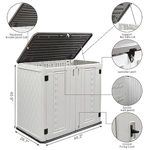 Outvita Outdoor Horizontal Storage Sheds, 34 Cu Ft Weather Resistant Resin Tool Shed, Multi-Opening Door Waterproof & Lockable for Storage of Bike, Trash Cans, Garden Tools, Lawn Mowers Outvita Outdoor Horizontal Storage Sheds 34 Cu Ft Weather Resistant Resin Tool Shed Multi Opening Door Waterproof Lockable for Storage of Bike Trash Cans Garden Tools Lawn Mowers